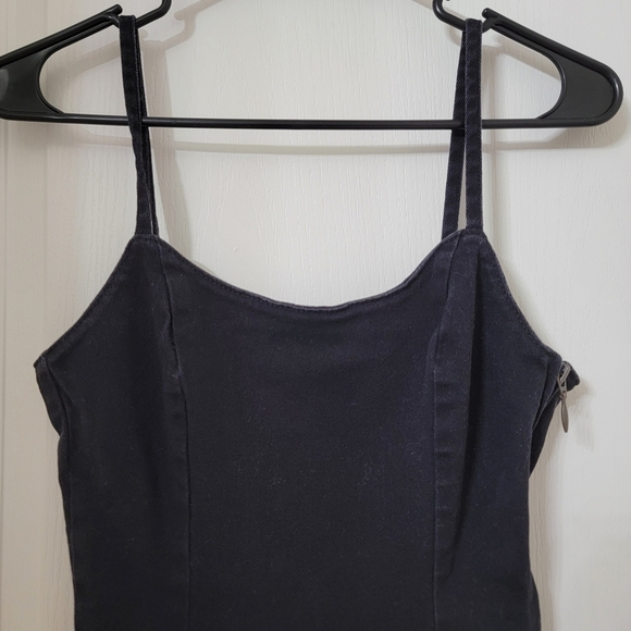 H&M Divided Size XS Washed Black Spaghetti Strap Bodycon Denim Jean Dress - Picture 2 of 12